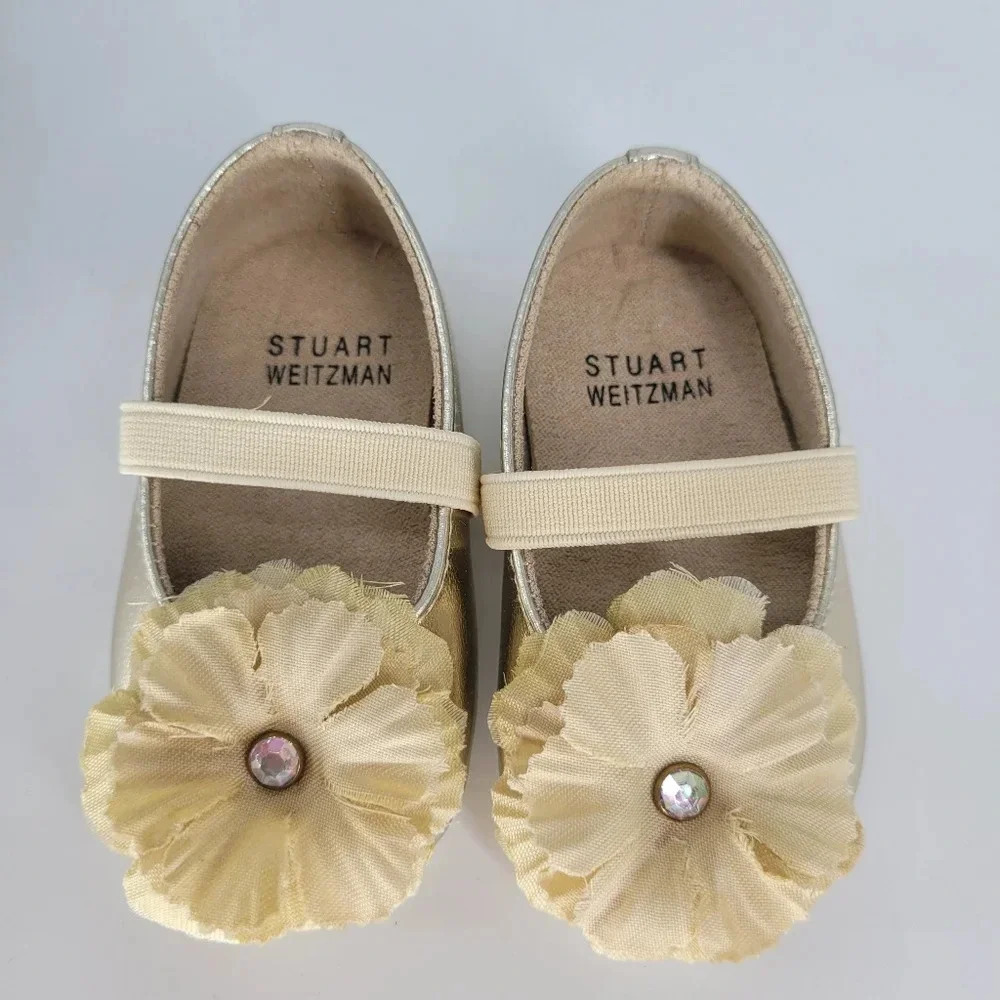 Stuart weitzman gold flower dressy ballet flats infant crib soft sole shoe  2 - Picture 5 of 6
